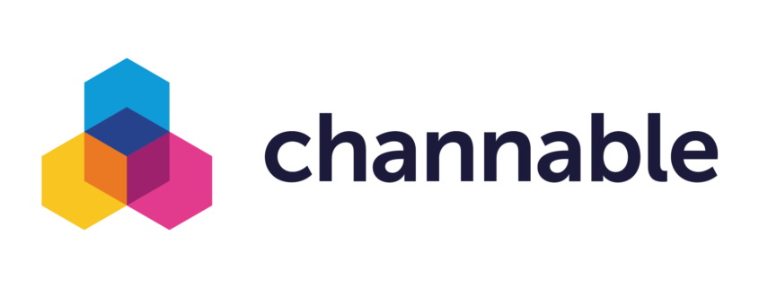 Channable logo: three interconnected hexagons in blue, yellow, and pink, with a smaller purple hexagon at the intersection, accompanied by the word 'channable' in lowercase, dark blue text.